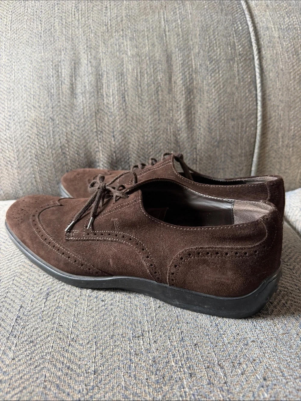 TOD'S Men’s Dark brown Leather Suede Lace Up Wingtip Brogue Derby Size: 10